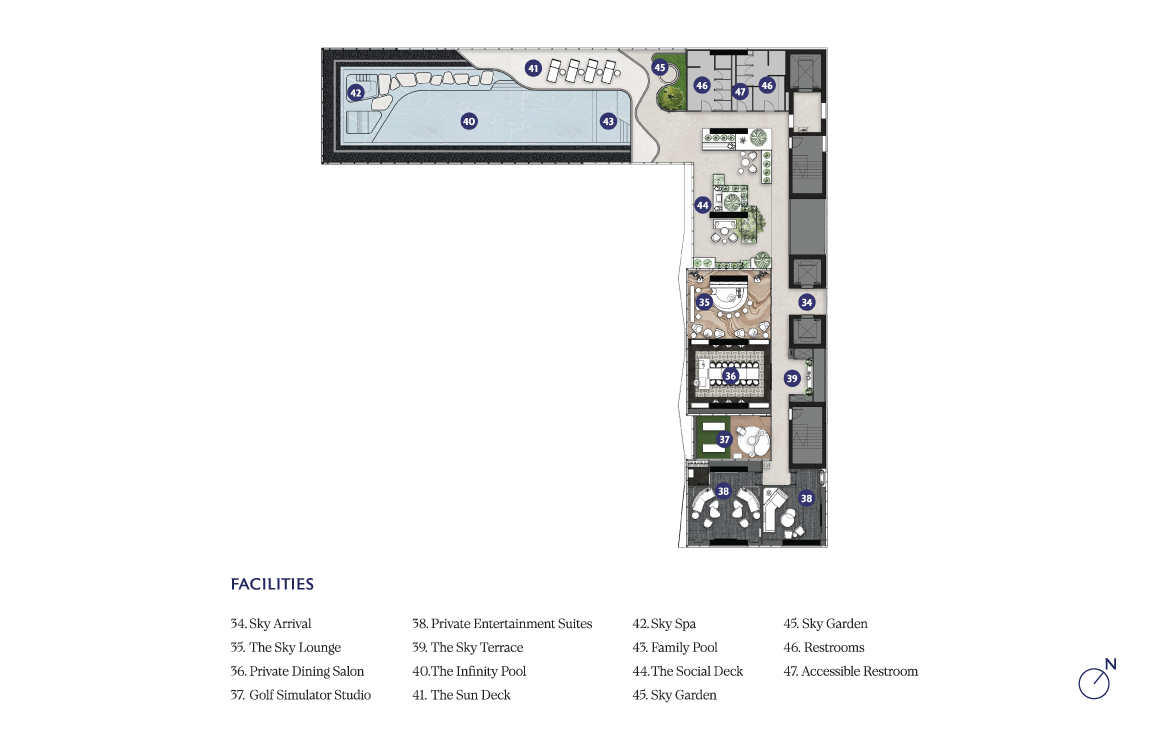 Master and facilities plan drawing of the 50th floor