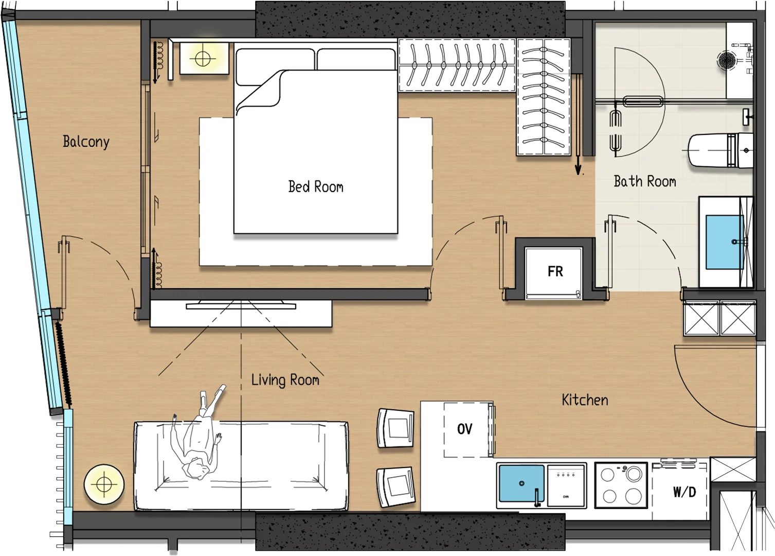 Floor plan drawing of a STANDARD unit, TYPE D-1, D-1M