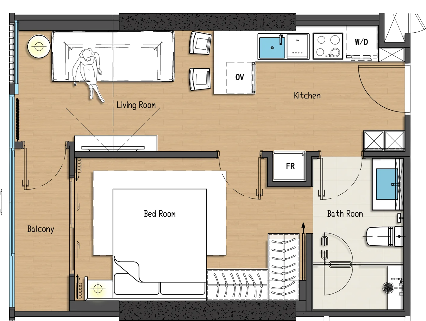 Floor plan drawing of a STANDARD unit, TYPE D, D-M